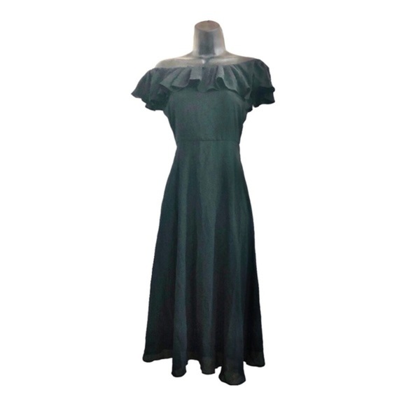 Sage collection black off the‎ shoulder flounce neckline flowy midi dress size 2 - Picture 1 of 16